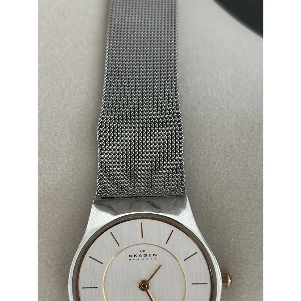 Skagen Watch Women’s Silver Dial Stainless Steel Round Mesh Band New Battery